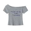 Modal cotton babes slanted shoulder letter print short-sleeved T-shirt women's summer sexy slim temperament short top