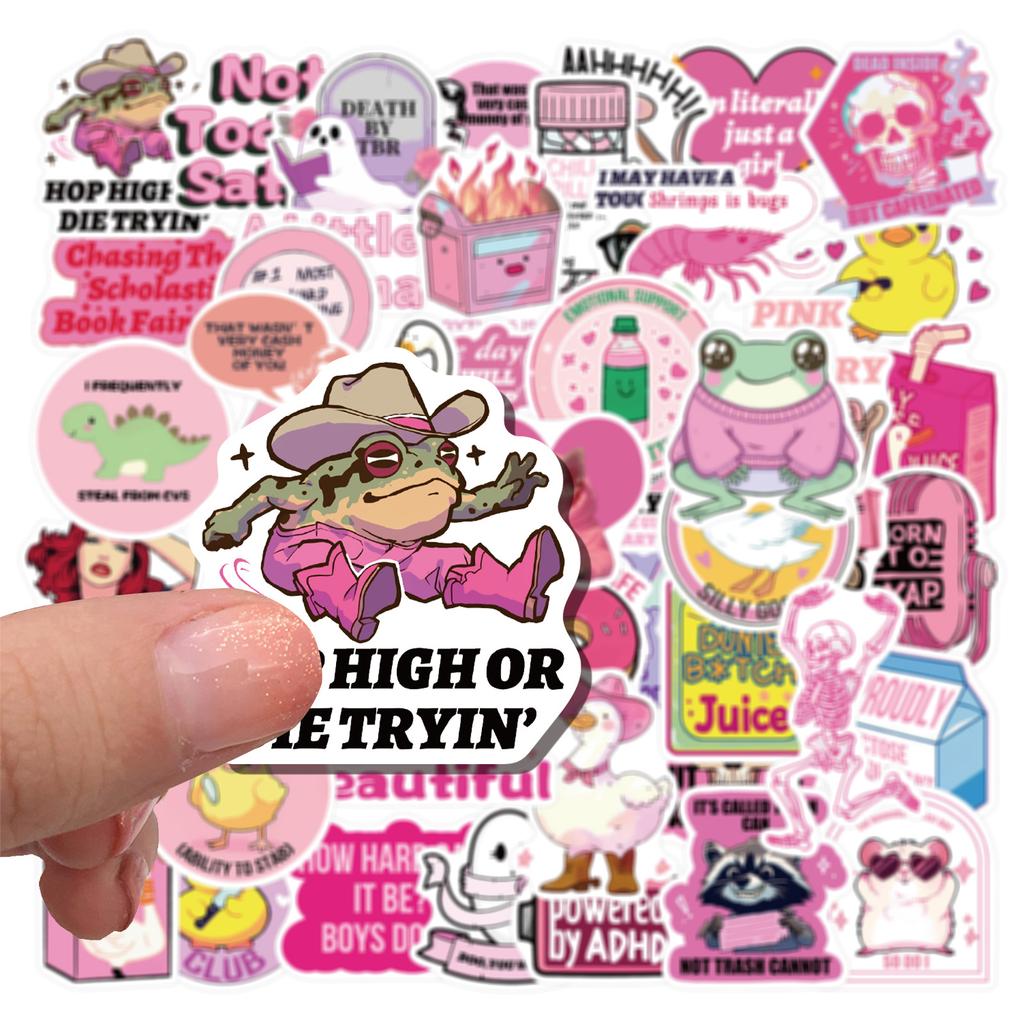 50 Pieces of Pink Humorous Stickers for DIY Notebook, Water Cup, Computer, Skateboard and Other Items Stickers