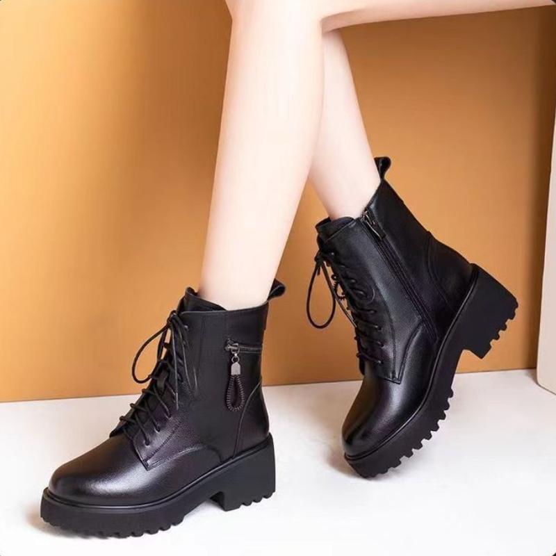 European American Minimalist Short Boots  New Plush Anti Slip Side Zipper Warm Snow Boots  Platform Shoes