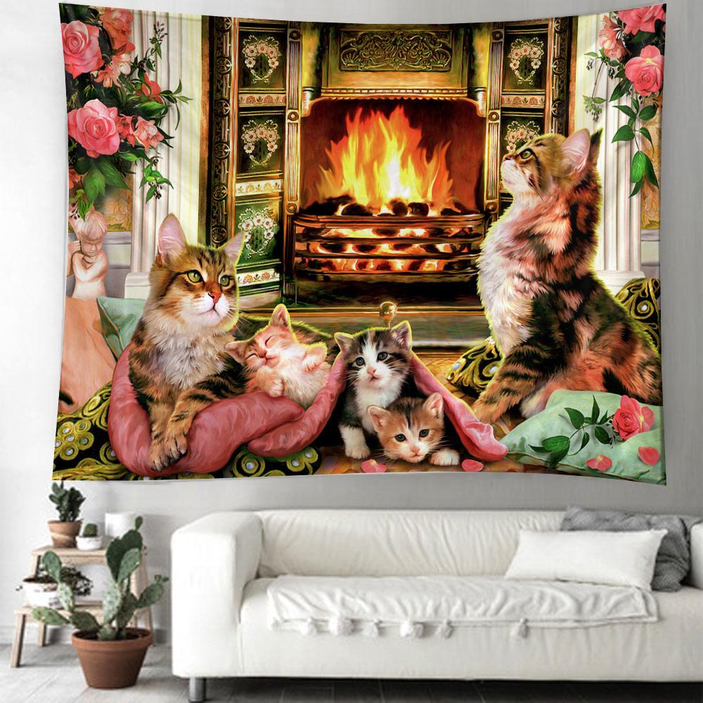 Søt Katt Vegghengt Gobelin Hippie Art Deco Teppe Gardin Hengepynt Hjem Soverom Stue Dekor Gobelin Veggdekor