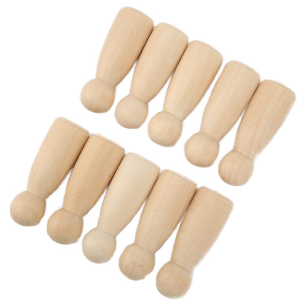 Set of 10 75mm Wooden Peg Dolls, Solid Color Family Figures (75mm Girls)