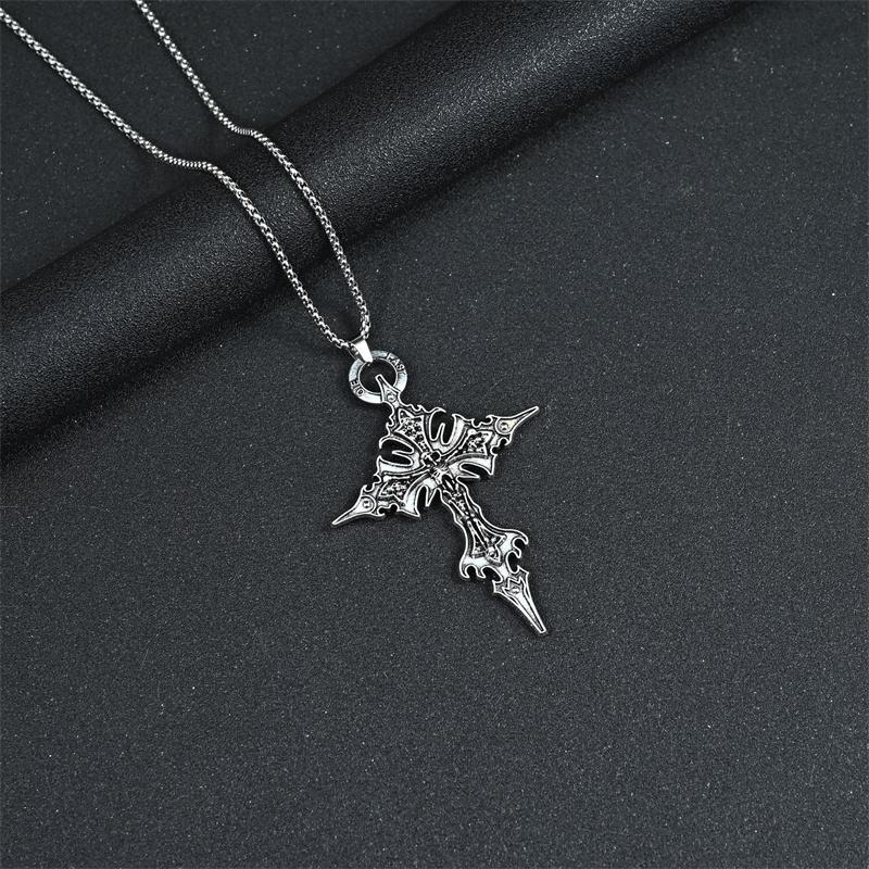 Vintage Gothic Skull Jesus Cross Pendant Necklace Catholic Jewelry Men Woman Punk Religious Amulet Necklace