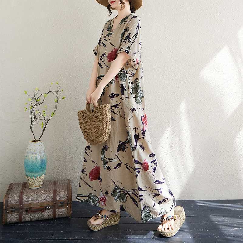 

Женское свободное пляжное платье Ретро длинный халат One size хаки