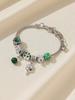 1pc Elegant Green Four-Leaf Clover Pendant With Rhinestone Heart Charm, Large Hole Beaded Bracelet, Suitable For Women