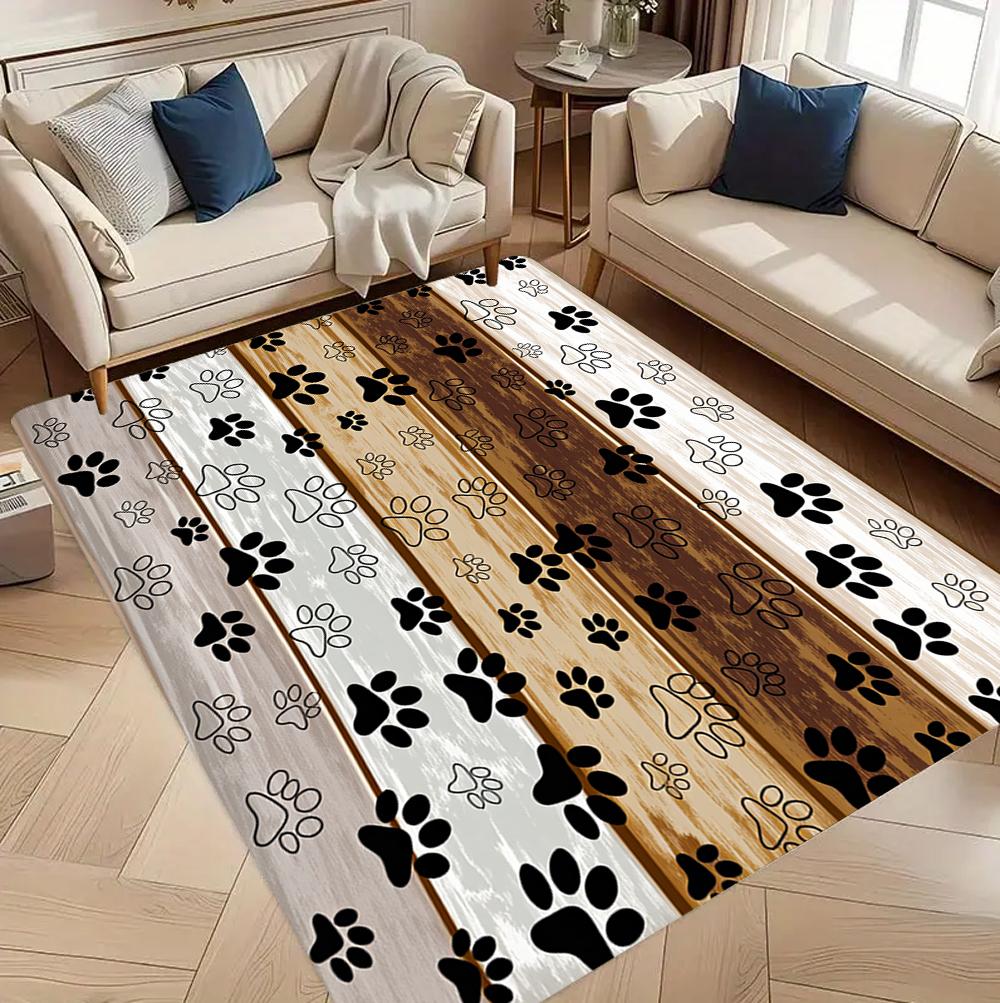 Modern Minimalist Pet Paw Print Wood Grain Rug Non-Slip Indoor Hallway Carpet Soft Stain-Resistant Mat for Entryway Living Room