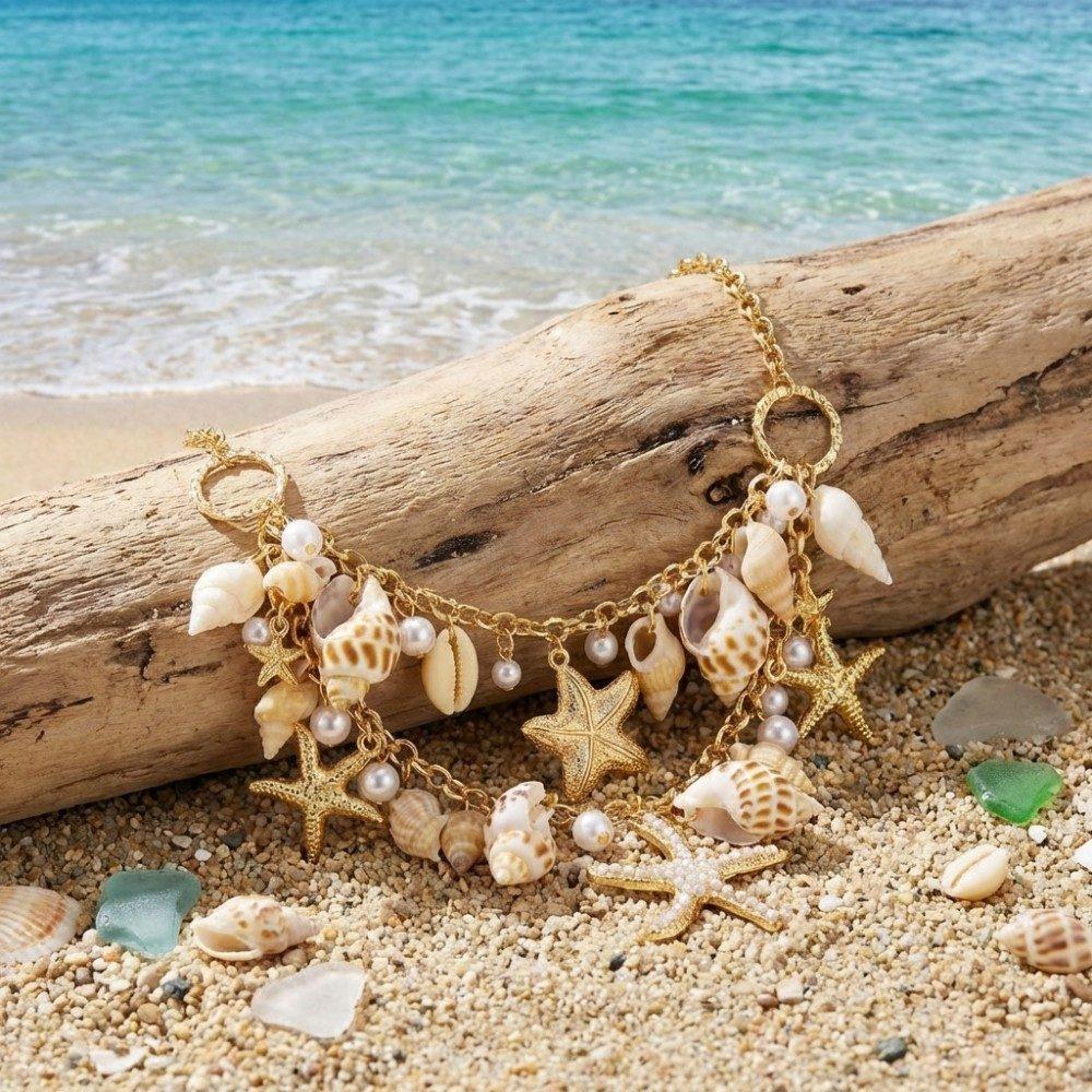 Bohemian Starfish Shell Beaded Necklace for Women - Multi-layer Beach Vacation Accessory