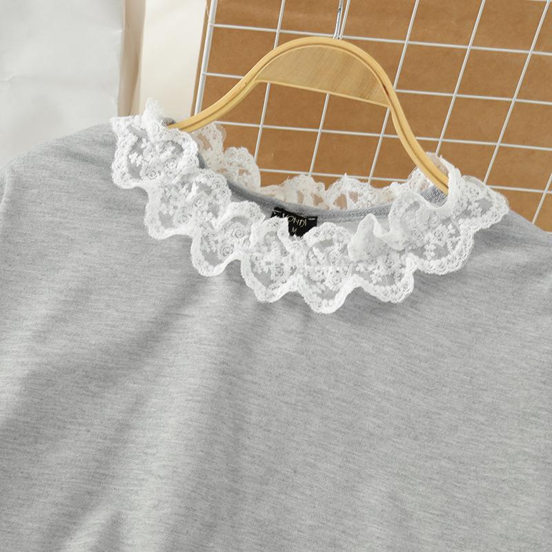 VONDA Women Lace Crochet Long Sleeve Patchwork Casual Pullovers Blouse