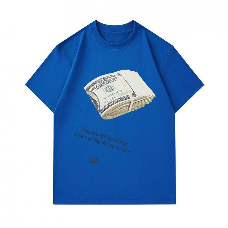 100% Cotton Men's Crew Neck Short Sleeve T-Shirt, Stacked Dollars Pattern Print, Grant Yourself Permission Graphic Casual Comfortable Tee for Daily We