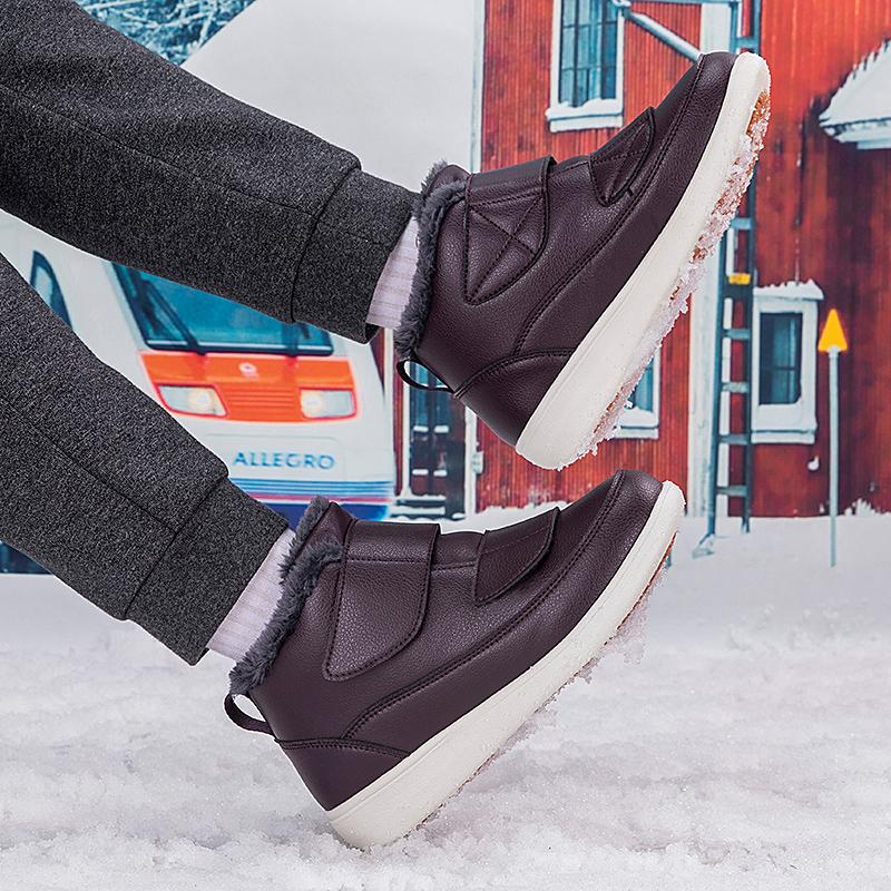 Women Snow Boots Winter Cotton Shoes Warm Outdoor Walking Shoes PU Leather Waterproof Mother Shoes Anti-slip