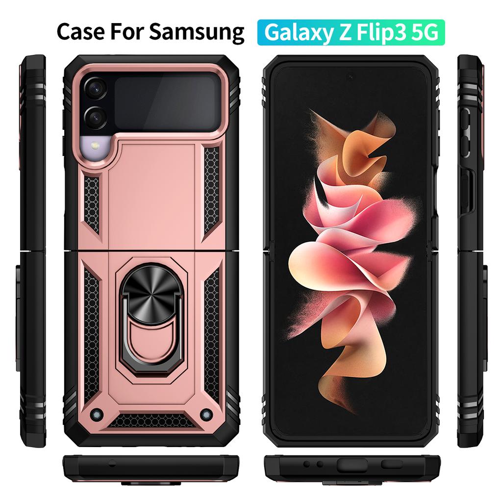 Für Samsung Galaxy Z Flip 4 Flip 3 Hülle ,Mitdd Fingerringhalter Ständer ,Militärischer Standard Ständer Abdeckung Handyhüllen Für Z Flip4