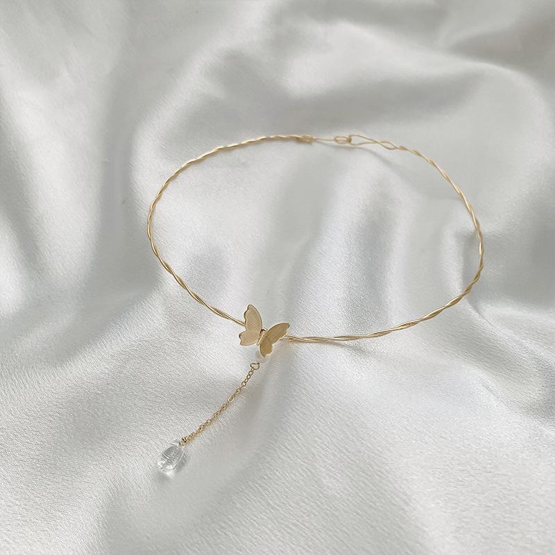 iF ME Ins Korejský Retro Motýl Perlový Přívěsek Zlatý Náhrdelník Elegantní Jednoduché Náhrdelníky Choker Šperky Doplňky
