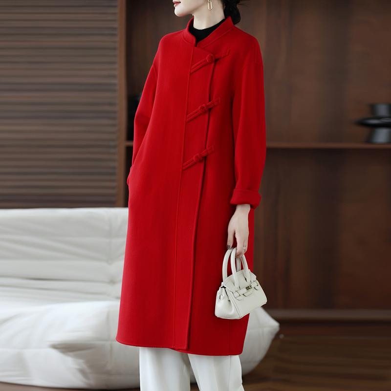 100% Wool Women Coat TIDENOVEL Autumn Wool Long Coat Handmade Pea Coat Winter Warm Wool Long Jacket Overcoat