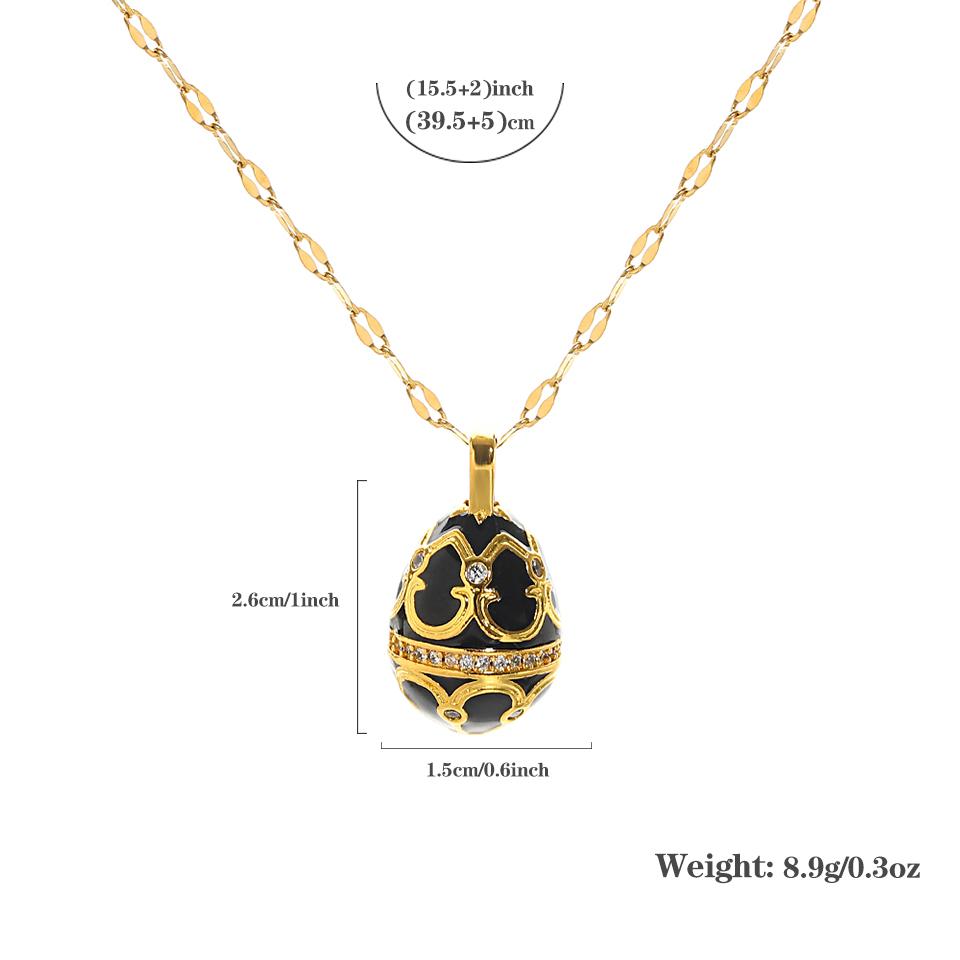 AENSOA Bunte Emaille Ostereier Anhänger Halsketten für Frauen Guilloche Medaillon Ei Strassstein Charm Halskette Gold Farbe Schmuck