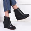  Fashion Chelsea Boots Women Wedges Heel Platform Casual Zipper Slip On Short Boots