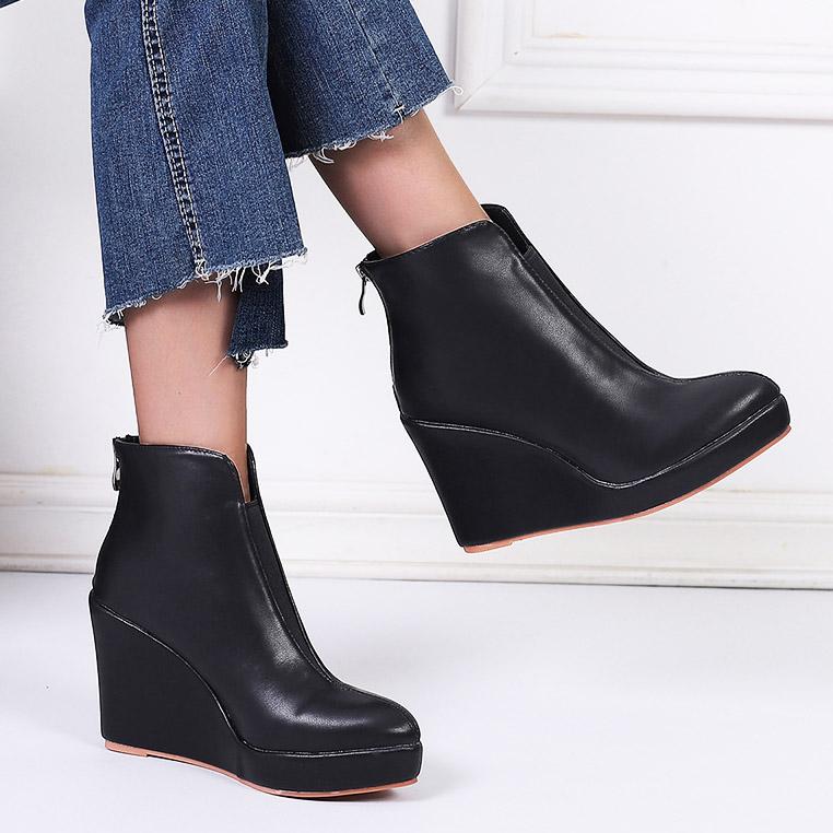  Fashion Chelsea Boots Women Wedges Heel Platform Casual Zipper Slip On Short Boots