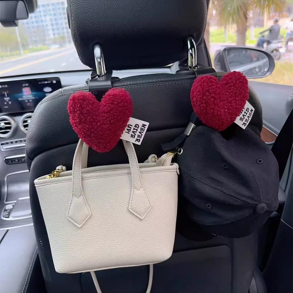 2PCS Cute Love Plush Flower Vehicle Headrest Organizer Hanger Holder Bag Car Hooks  Car Accessories