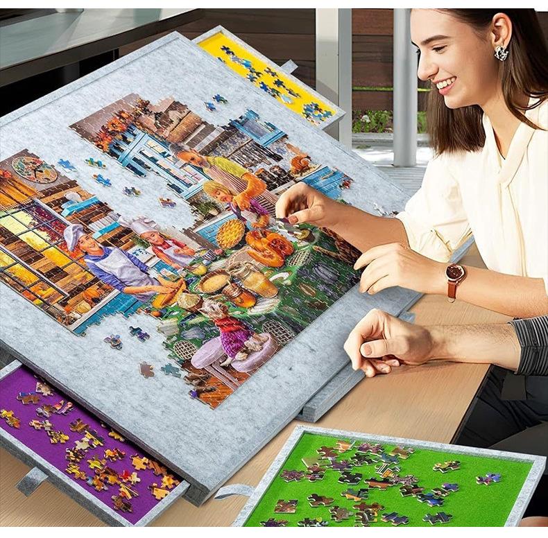 Folding Cross-Stitch Puzzle Workbench with Felt Surface - Educational Toy & Storage Solution