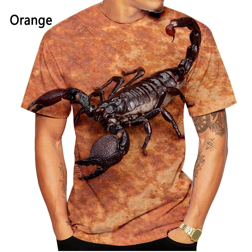 Letnie T-shirty męskie z okrągłym dekoltem, modne, codzienne, z krótkim rękawem, z nadrukiem 3D wzoru zwierzęcia skorpiona