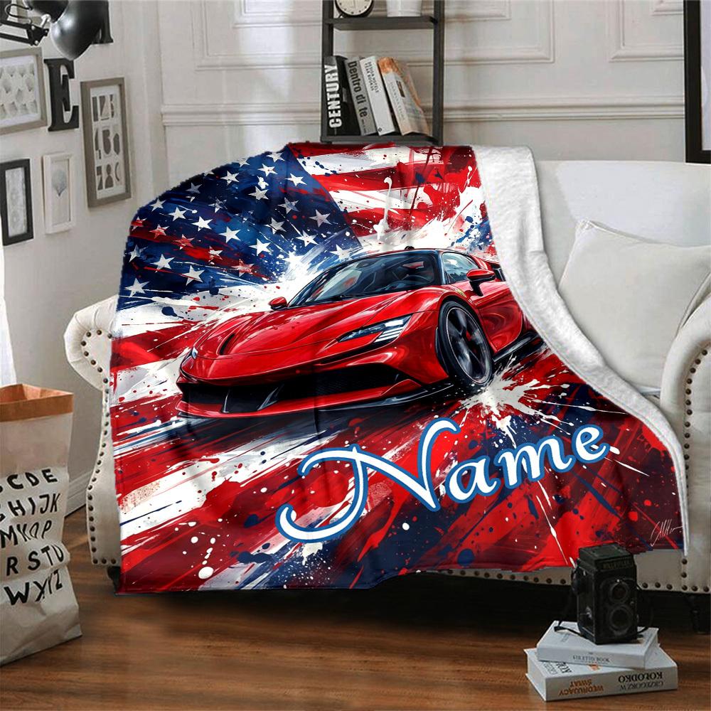 Patriotic Sports Car Home Blanket Customize Your Names Comfortable Soft Lightweight Allseason Multipurpose Blanket For Picnics Sofas Offices Beds