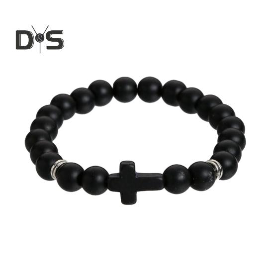 

Браслет-крест для мужчин и женщин, браслет-крест из бисера из камня, эластичный браслет из камня, религиозный браслет, ювелирные изделия, подарки для христиан коричневый