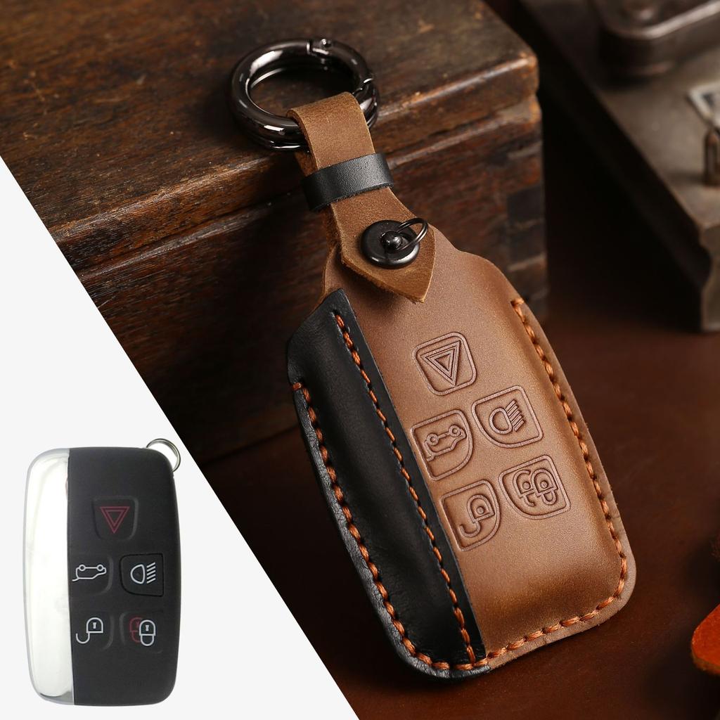 Suitable for Jaguar Key Case, Land Rover Key Case, Handmade High-end Car Key Case, Genuine Leather.