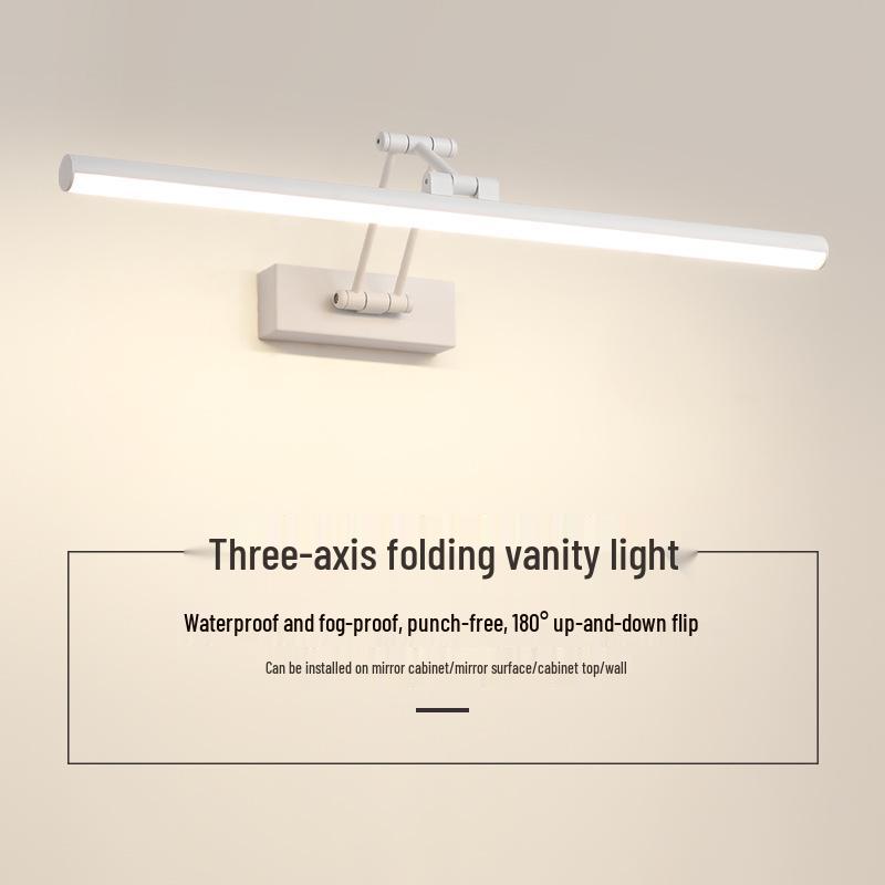 Nordic Minimalist LED Vanity Light: Punch-Free Bathroom Mirror Cabinet with Tricolor Makeup Lighting.