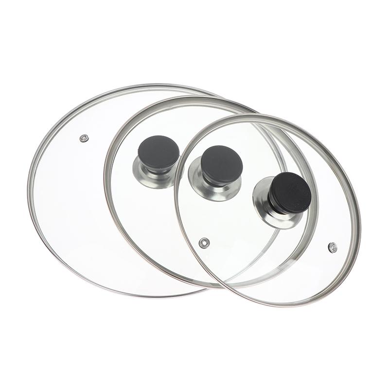 Visible Pot Cover Tempered Glass Pot Lid Stainless Steel Rimmed Pan Lid Spill Shatter-Proof Round Chef Glass Cover