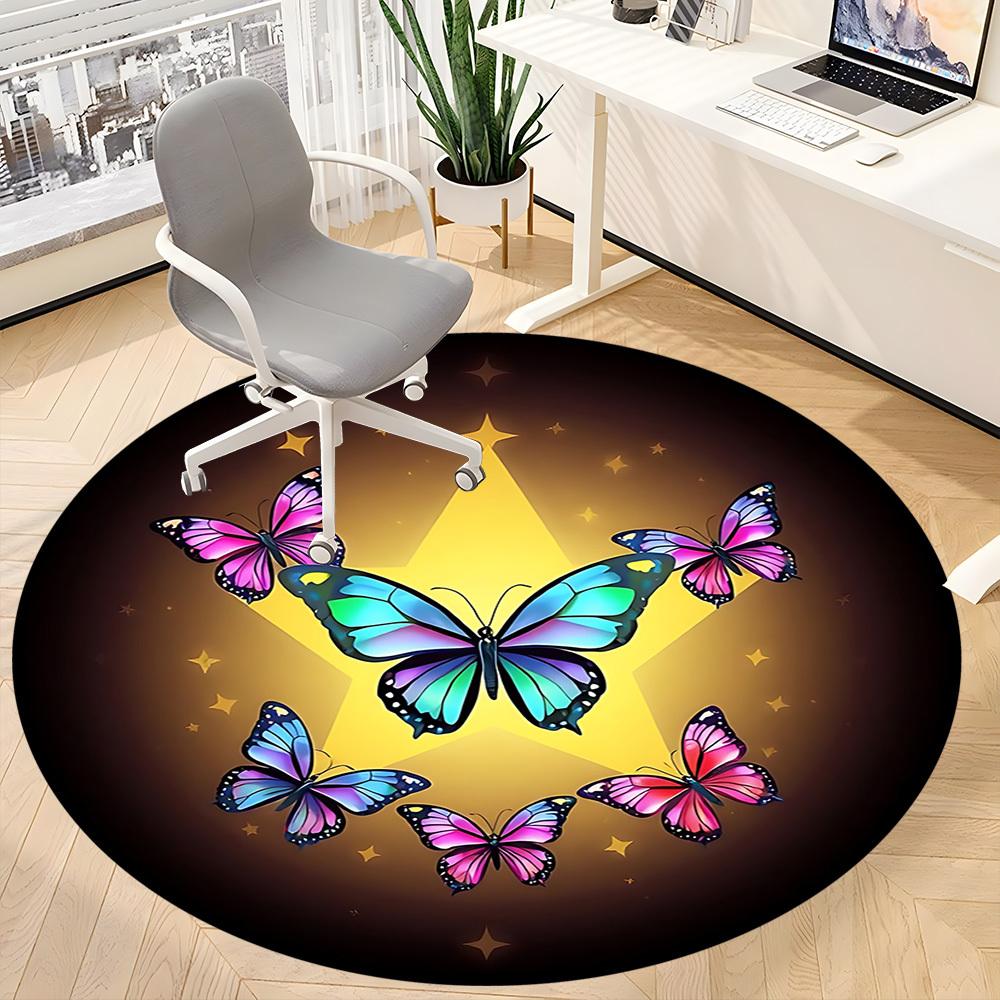 1pc Butterflies Star Office Round Rug, Non-slip, Soft and Durable Office Rug for Interior Decoration, Perfect for Office, Beautiful Decoration yy26032