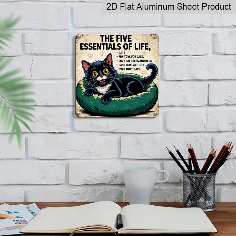 2D Flat -1pc Vintage Aluminum Metal Sign for Outdoor Wall Decoration, Featuring A Retro Tin Style with A Humorous Cat Theme
