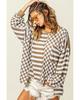 Azura Exchange Khaki Checkerboard Striped Patchwork Lantern Sleeve Pocketed Blouse