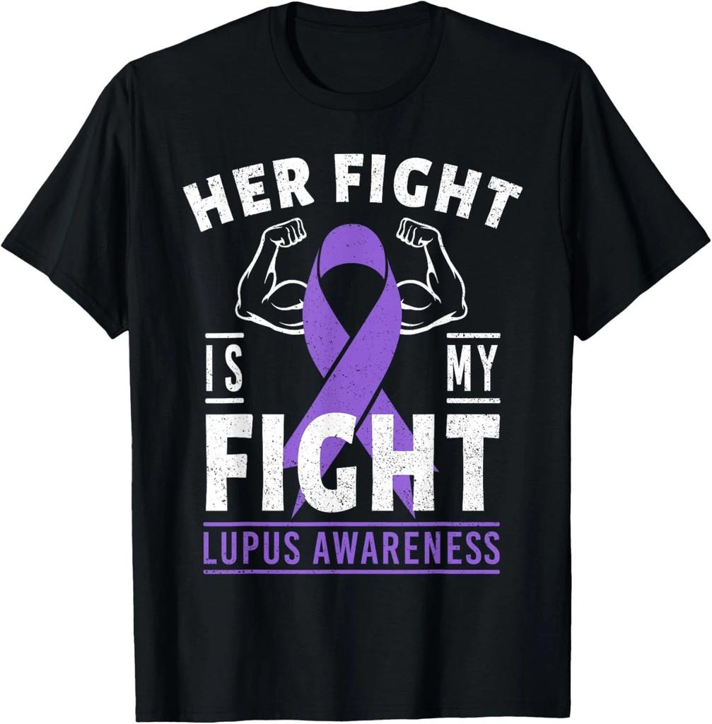 Her Fight is My Fight Lupus Awareness Purple Ribbon Support T-Shirt