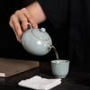 Powder Green Ru Kiln Teapot Single Pot High-grade Bright Glaze Ru Porcelain Retro Household Ceramic Kung Fu Tea Set