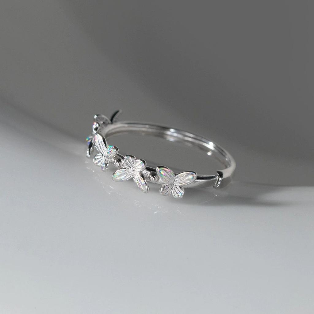 925 Sterling Silver Rings For Women Geometric Fine Jewelry Finger Adjustable Simple Blue Stone Leaf Ring For Party Birthday Gift