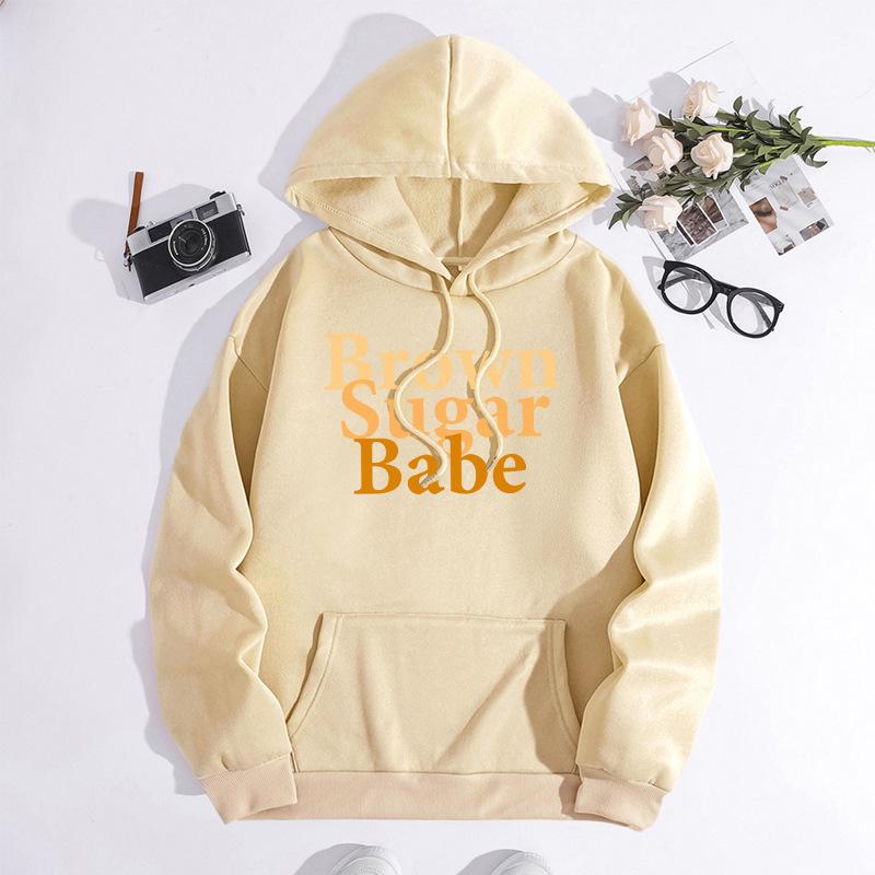 Autumn Winter European American Style Letter Print Hooded Sweatshirt with Back Wrap Collar and Plus Velvet.