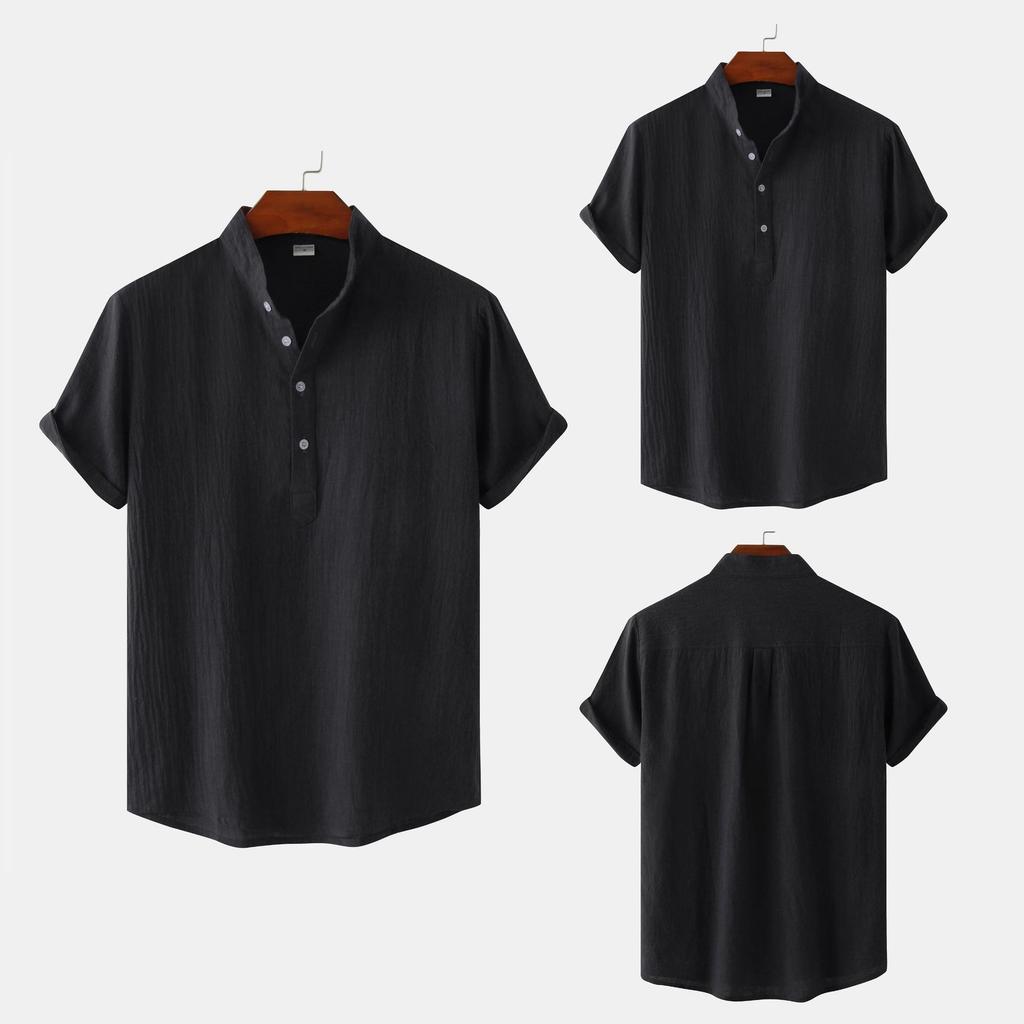 Summer Men's Stand-Up Collar Casual Short Sleeve Shirt Beach T-Shirt Men's Clothing