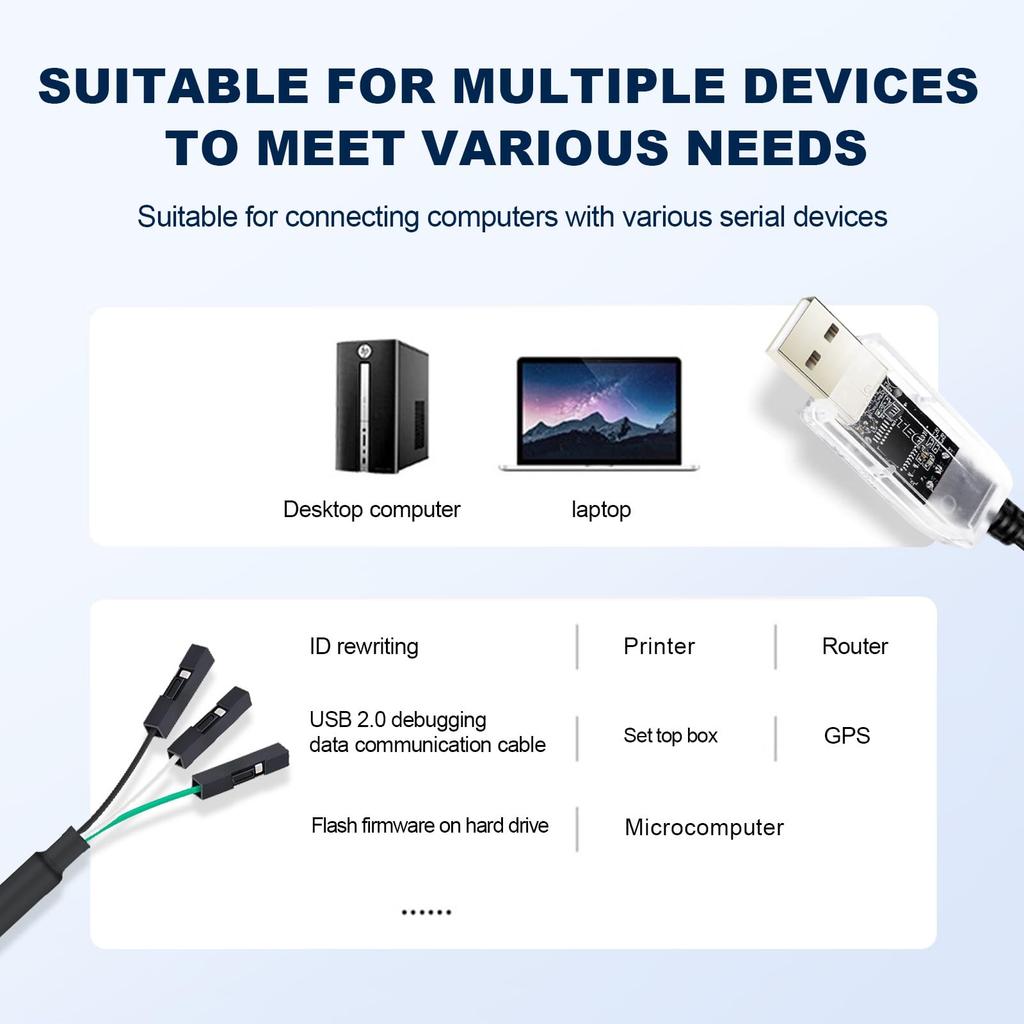 DTECH USB TTL Serial Converter Cable with FTDI Pitch Female Compatible with Windows and Mac 3.3V 1.8m Chipset, 3-Pin 2.54mm Connector, FT232RL, 11,