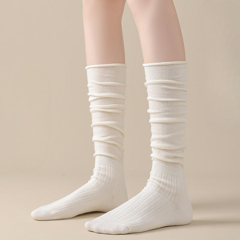 Breathable Pile Socks, Spring and Summer Thin Cotton Knee-length Socks, Mid-calf Socks, Long Women's Socks, Solid-colored High Socks, Women's Socks