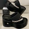 Fashion Rhinestone Thick Bottom Non-slip Women Sandals 10 Cm Super-high Heel Clip Toe Flip-flops Summer Casual Comfortable Beach Slipper