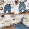 Baby Girl Spring Fall Denim Overalls Set With Cotton Fabric For Toddler Girls