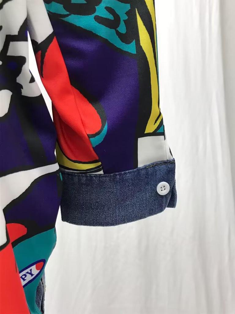 Geacă de vânt din denim pentru femei 2025: Model Abstract Creativ, Croială Largă, Jachetă Denim Spălat