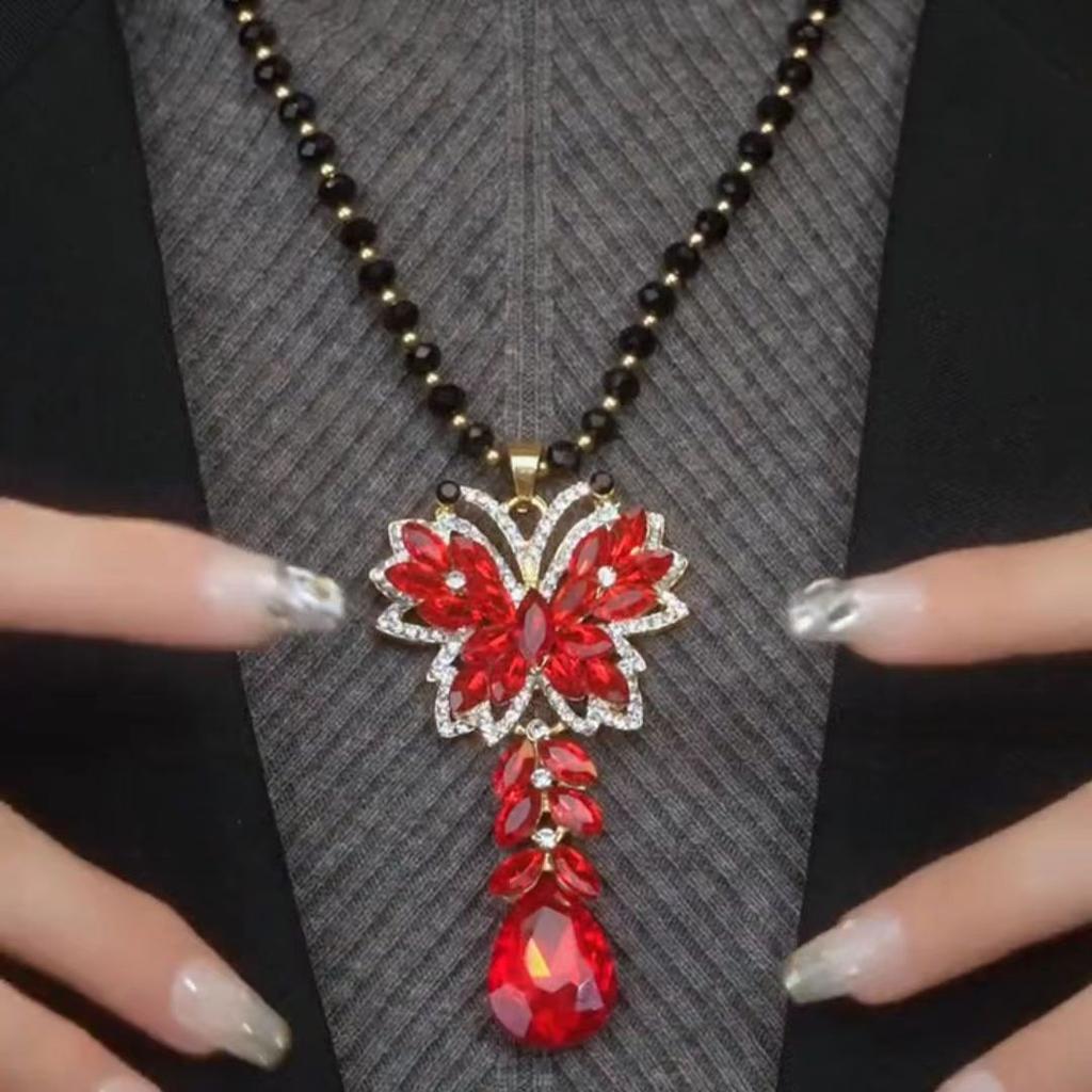 Red Zircon Butterfly Pendant Sweater Chain Autumn New Long Temperament New Light Luxury Versatile Clothes Accessories Pendant