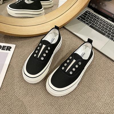 [Non-slip and Wear-resistant] Thick-soled Elastic One-pedal Canvas Shoes 2025 Summer New Versatile Breathable Casual and Lightweight