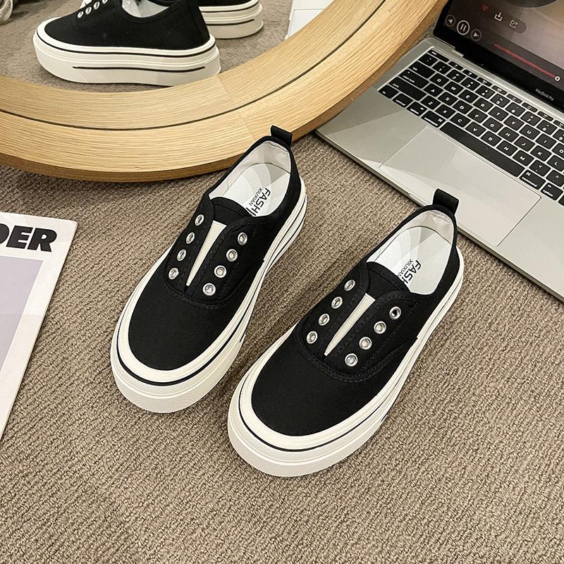 [Non-slip and wear-resistant] Thick-soled elastic one-pedal canvas shoes 2025 summer new versatile breathable casual and lightweight
