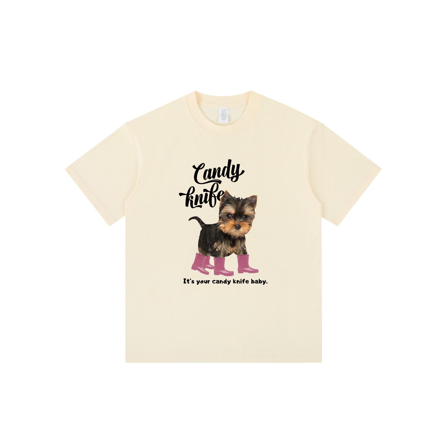 

Трендовая американская футболка из плотного хлопка с принтом собаки - Унисекс, летняя, свободного кроя Triple Extra Large бежевый