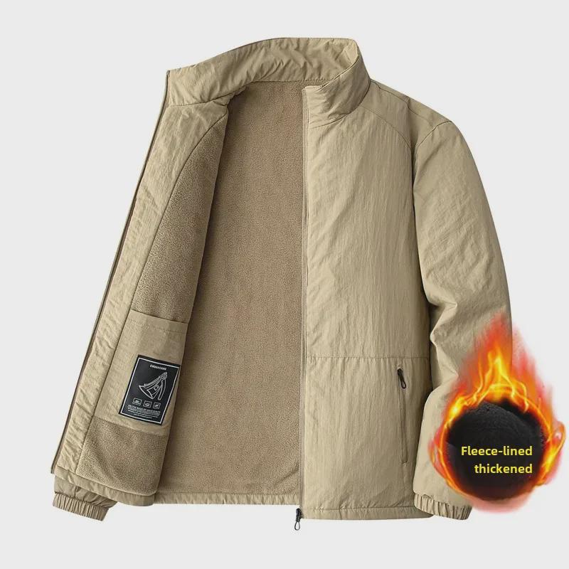 Plüsch-Stehkragenjacke für Herren: Dick, lässig, lockere Passform für Herbst/Winter, ideal für Personen mittleren Alters und ältere Menschen.