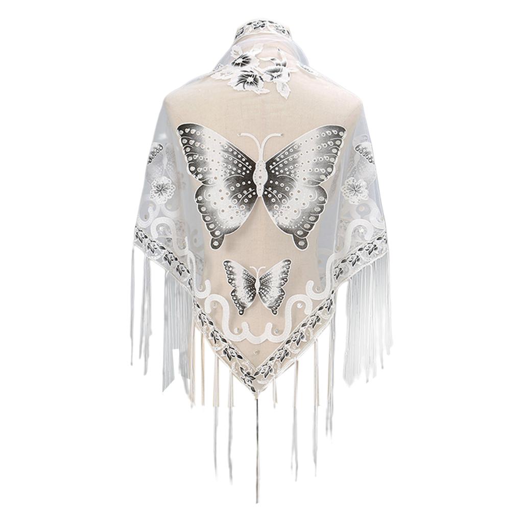 Butterfly Embroidered Shawl Lace Triangle Scarf Formal Shawls And Wrap For Evening Dresses Sheer Shawl With Fringe