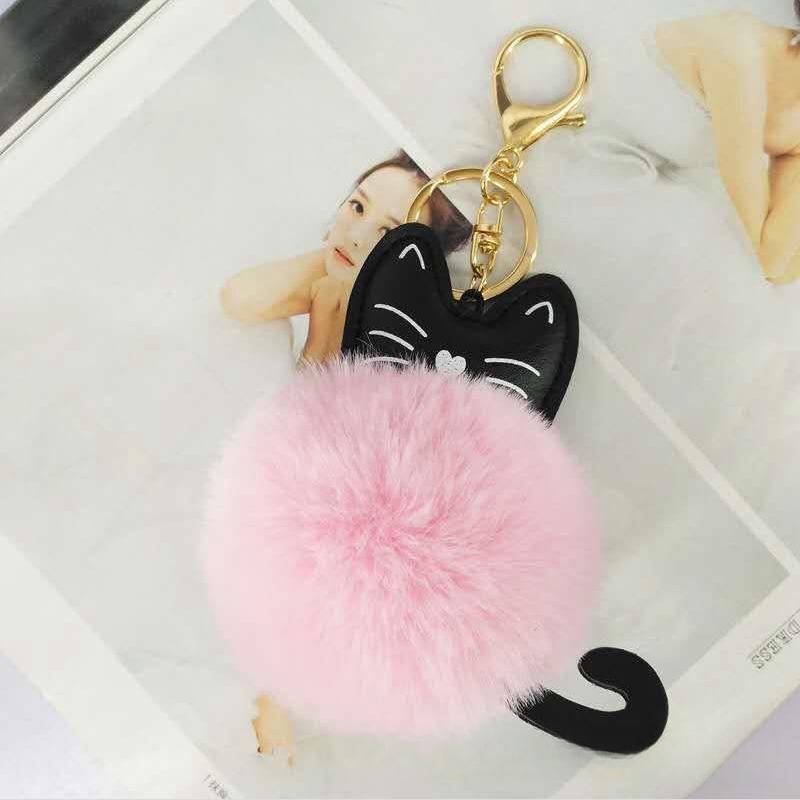 Cute Fur Ball Cat Soft Pompom Animal Tail Hair Ball Car Ladies Car Bag Accessories Mom Gift Bag Charm