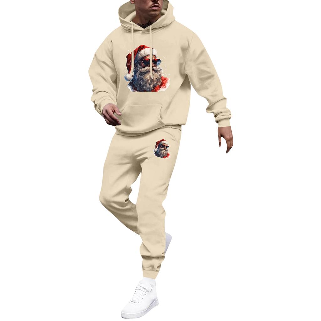 Men's Printed Hooded Sweatshirt And Sweatpants Casual Sports Suit
