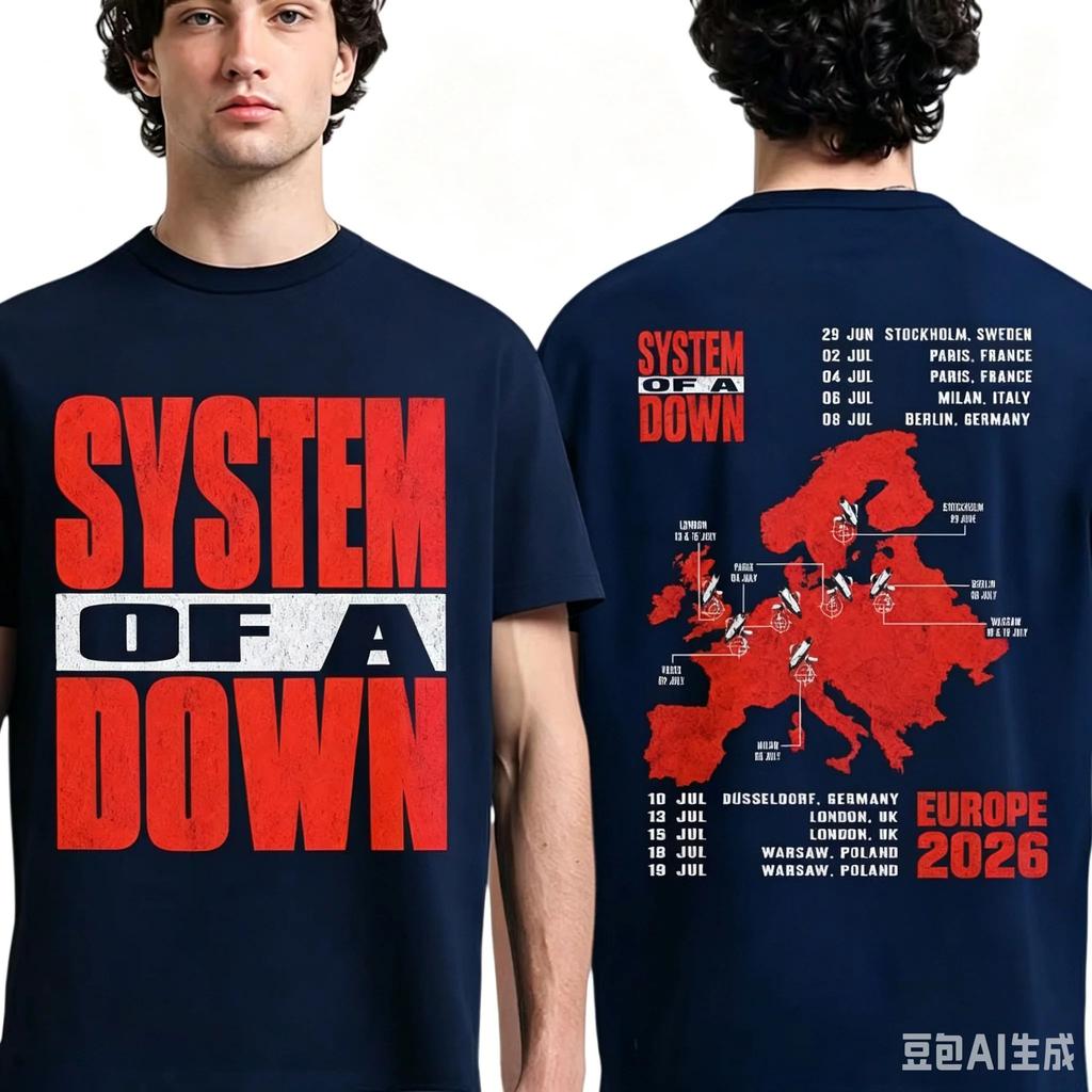 System Of A Down Trasa po UE i Wielkiej Brytanii 2026 Koszulka Y2k Popularna Odpowiednia zarówno dla Mężczyzn, jak i Kobiet