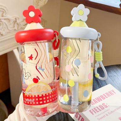 Cute 700ml Flower Tea Glasses Large Capacity Leak Proof Water Bottle with Straw Straw Cup for Girls
